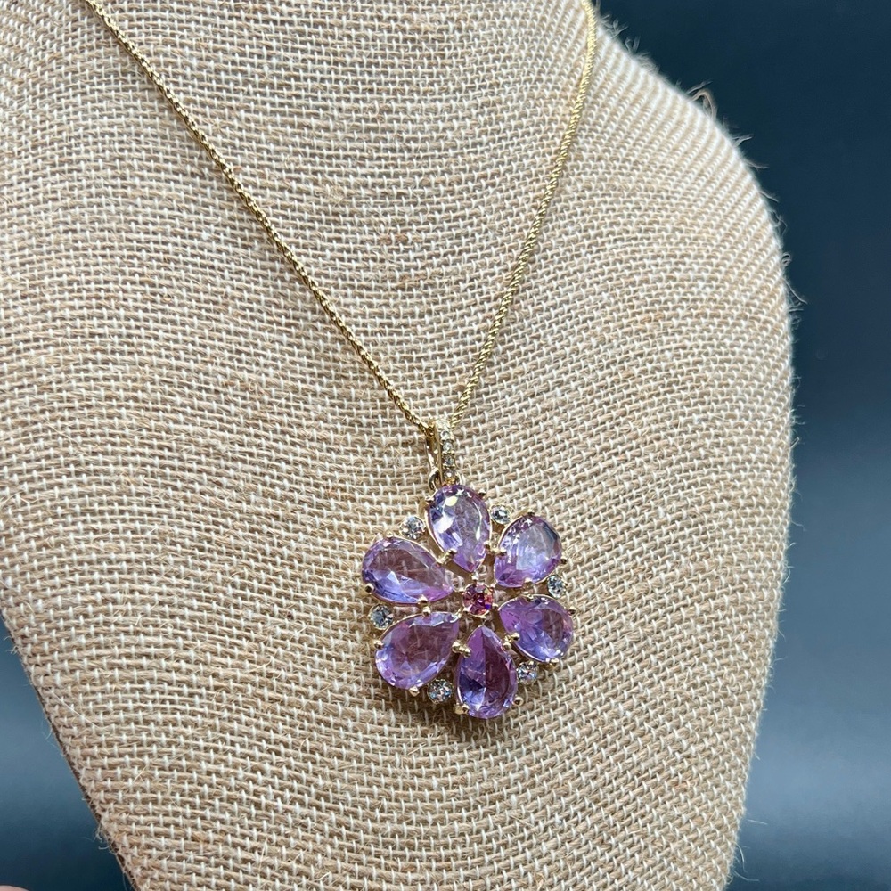 Carolee Gold Necklace with Purple Flower Pendant NEW